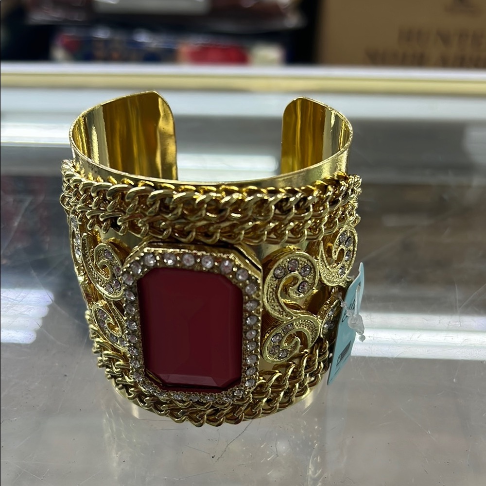 Elegant Gold and Red Cuff Bracelet